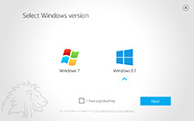 Lion-Tech Installer - Vyberte verzi Windows